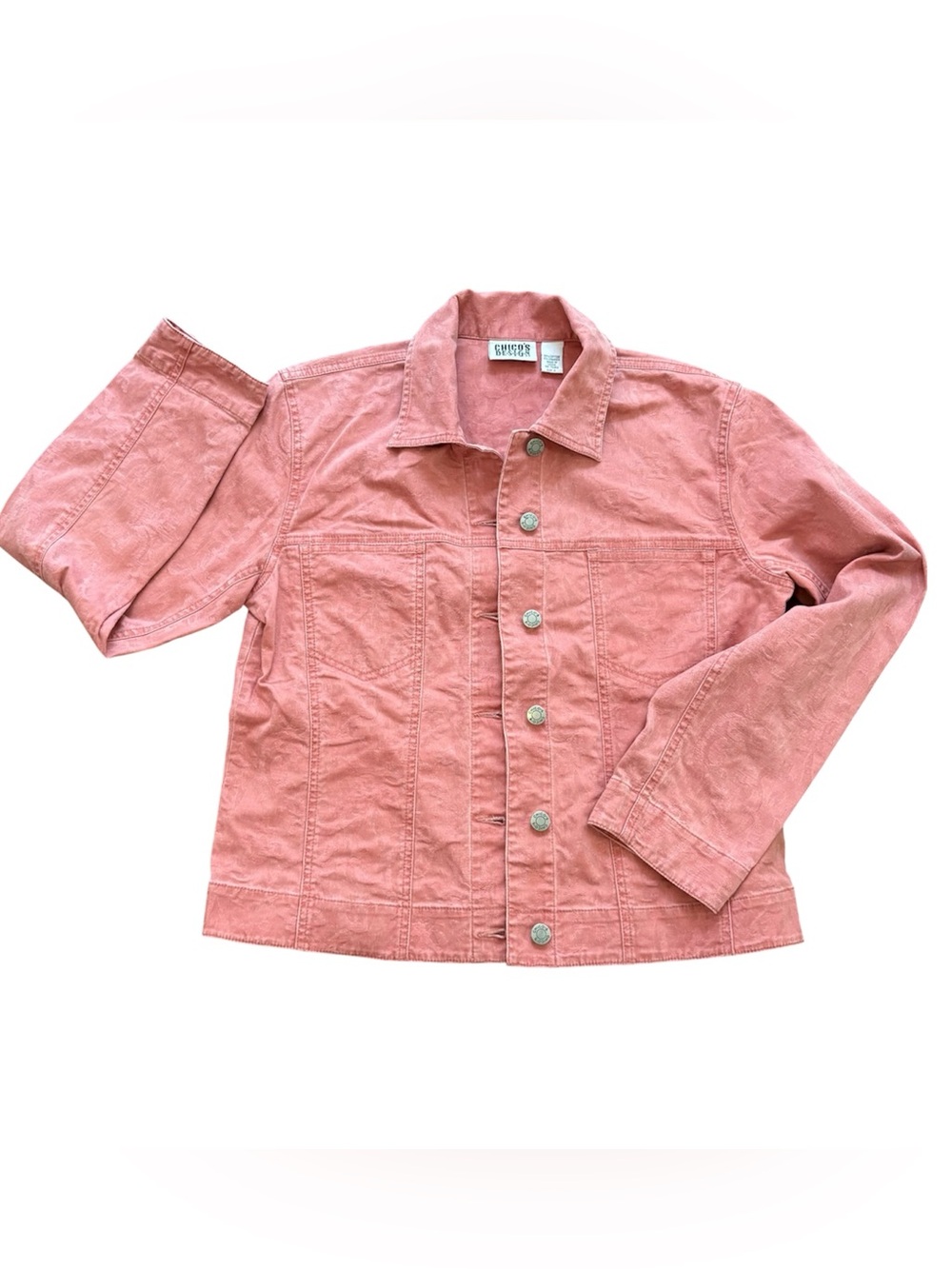Chico’s Pink, Coral Lightweight Jean Jacket, Size S